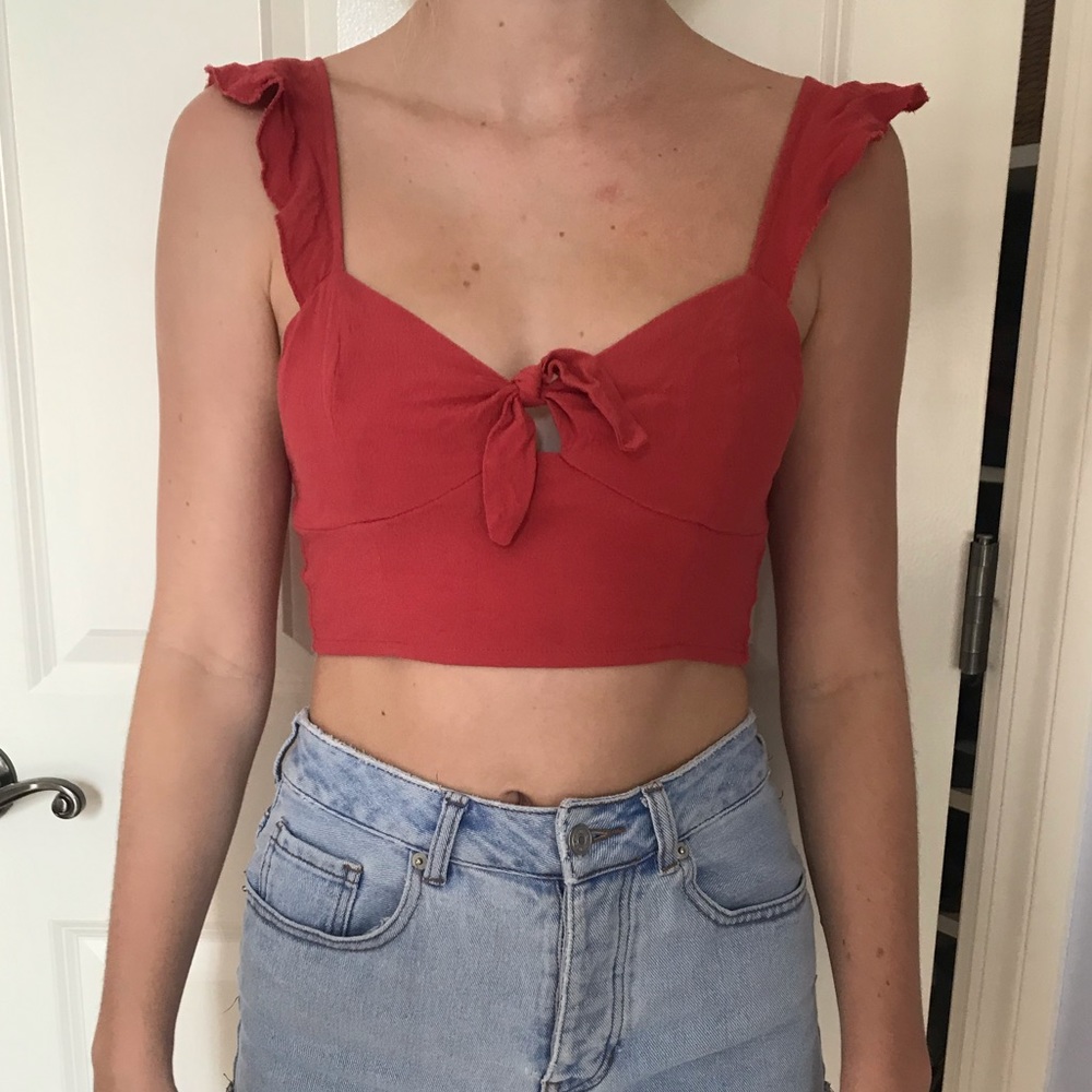 Red cropped tank top